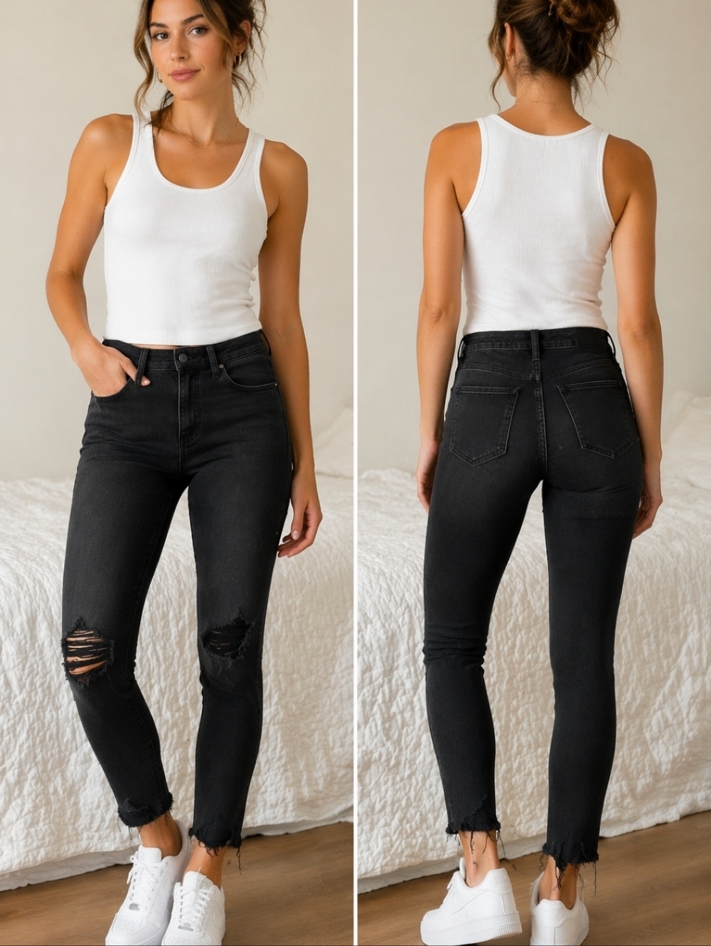 Universal Thread black distressed skinny jeans raw hem mid rise size 8 edgy